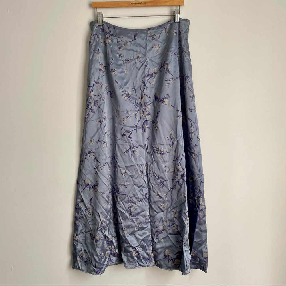 Y2K Silky Blue Floral Maxi Skirt